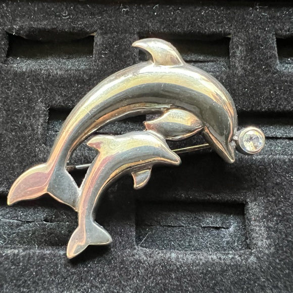 Sterling Silver Dolphin Brooch - Picture 2 of 7